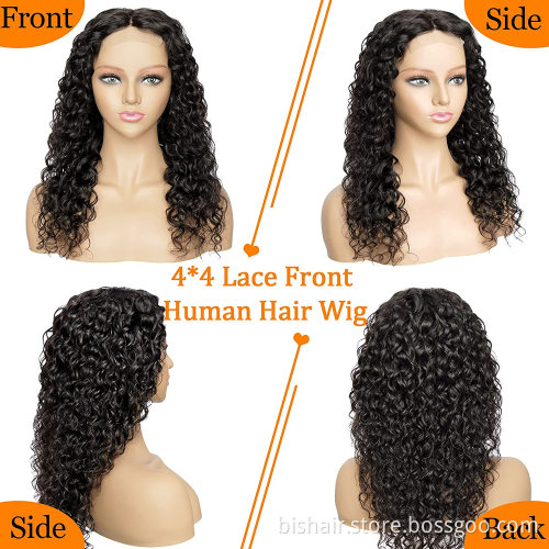 Water wave lace front wig 150% density 4x4 closed wig Brazilian water curly wet wave wig black women natural color 18 inches